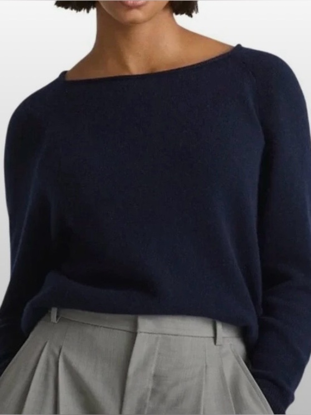 Quince Mongolian cashmere navy boat neck sweater pullover medium